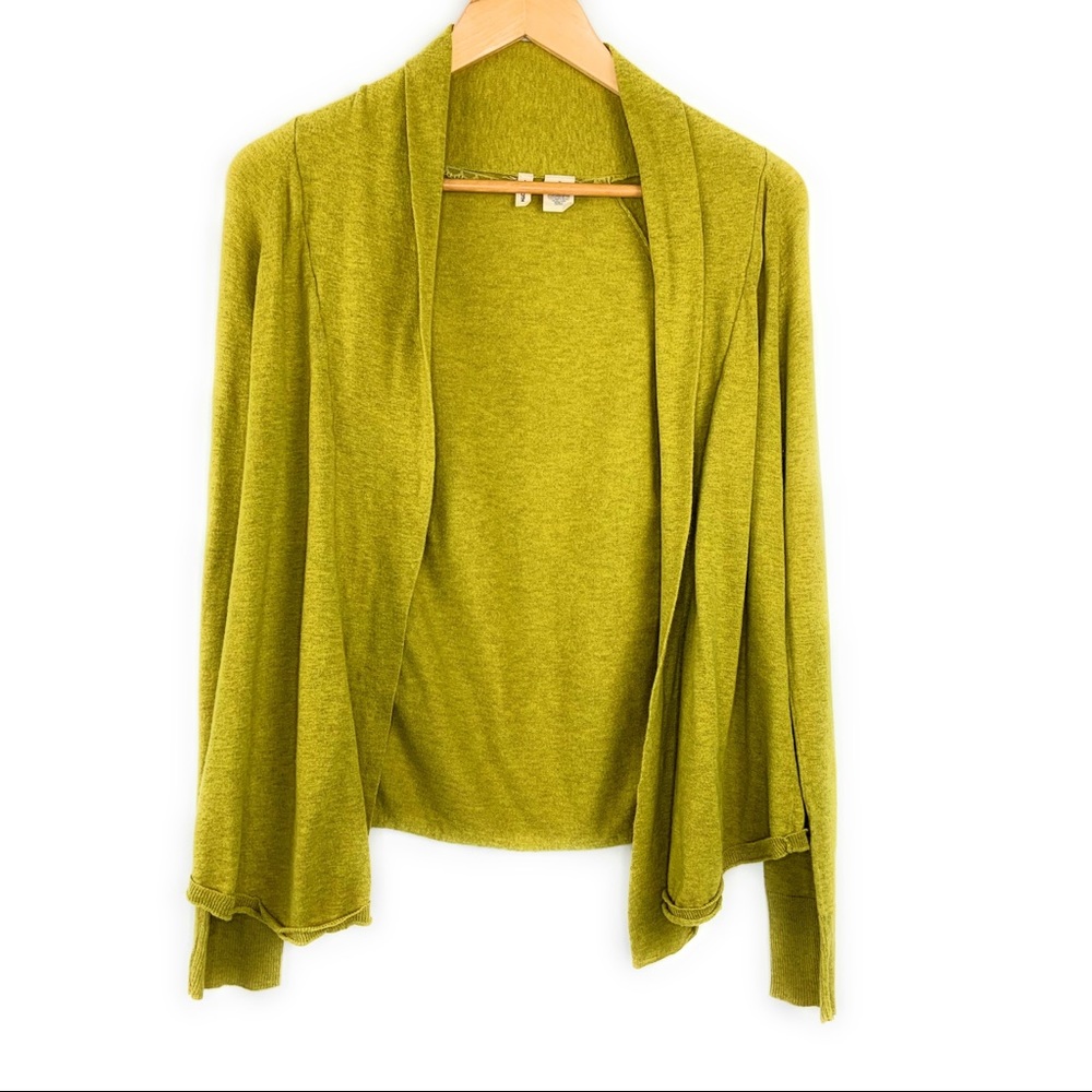Anthro Moth Chartreuse Open Front Cardigan